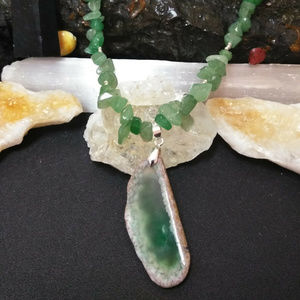 Natural Stone Green Aventurine Geode Slice Pendant